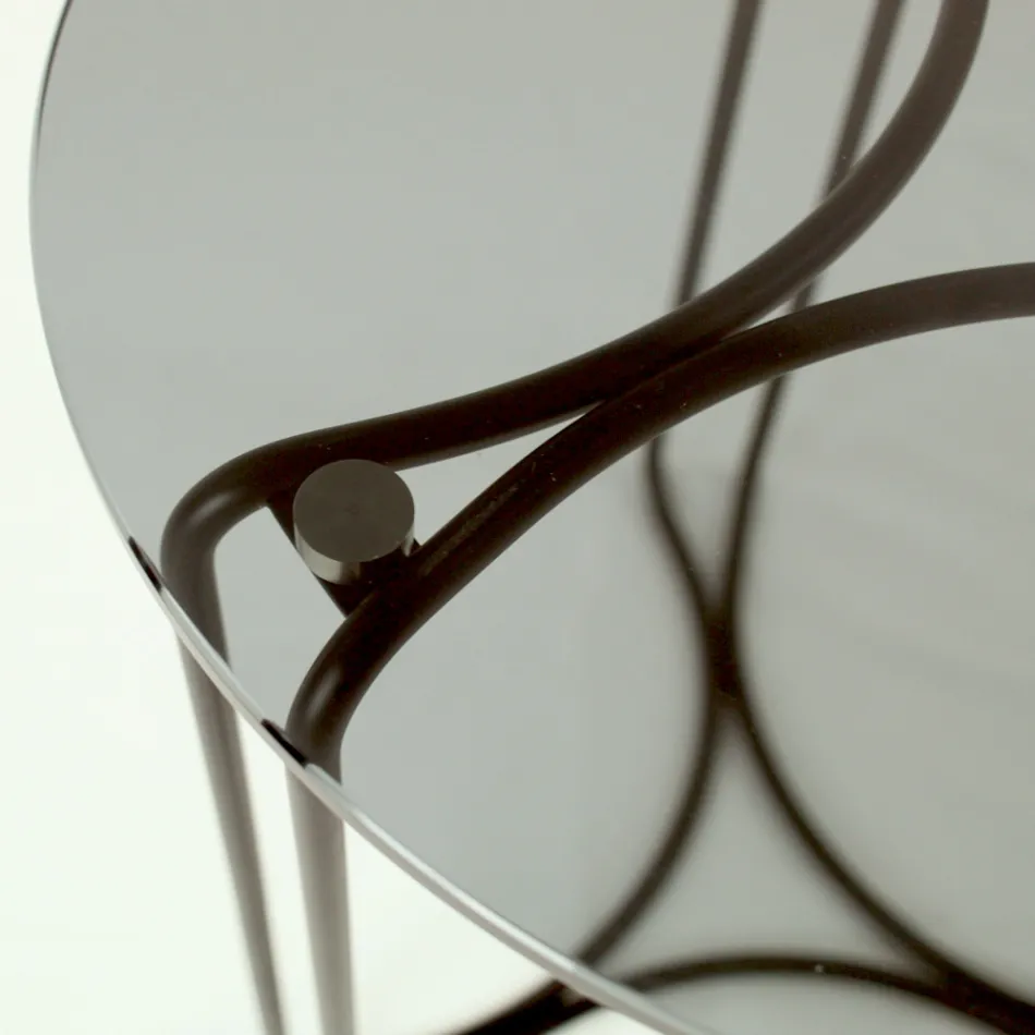 Mesa de centro de vidrio y base con 3 medias lunas Made in Italy - Arepa Viadurini