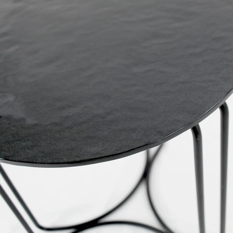 Mesa de centro de vidrio y base con 3 medias lunas Made in Italy - Arepa Viadurini