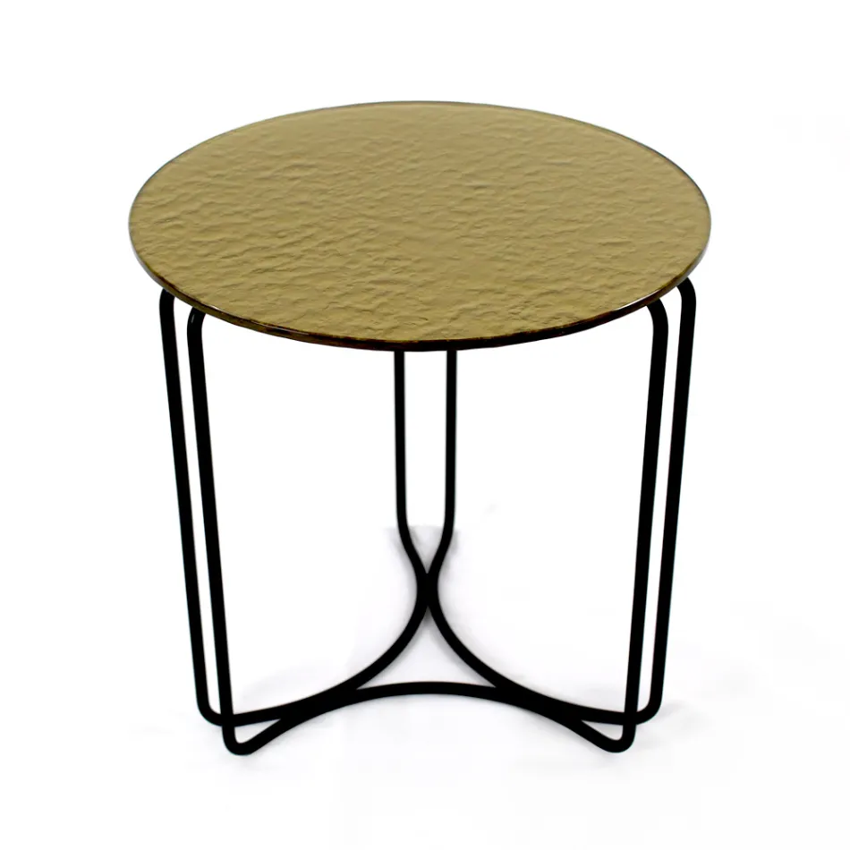 Mesa de centro de vidrio y base con 3 medias lunas Made in Italy - Arepa Viadurini