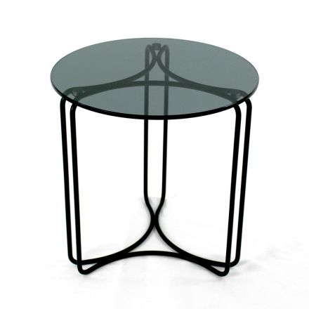 Mesa de centro de vidrio y base con 3 medias lunas Made in Italy - Arepa Viadurini