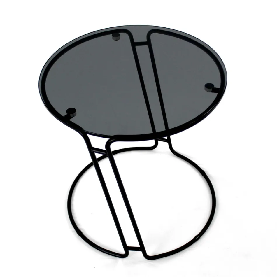 Mesa de centro de vidrio y base redonda Made in Italy - Tullia Viadurini