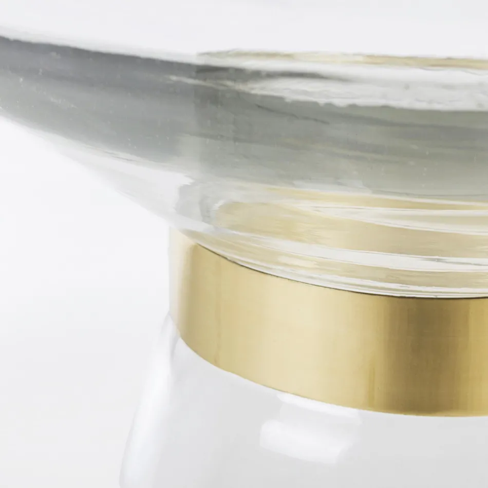 Mesa de centro en vidrio y decoración en acero bañado en latón - Gabrio Viadurini