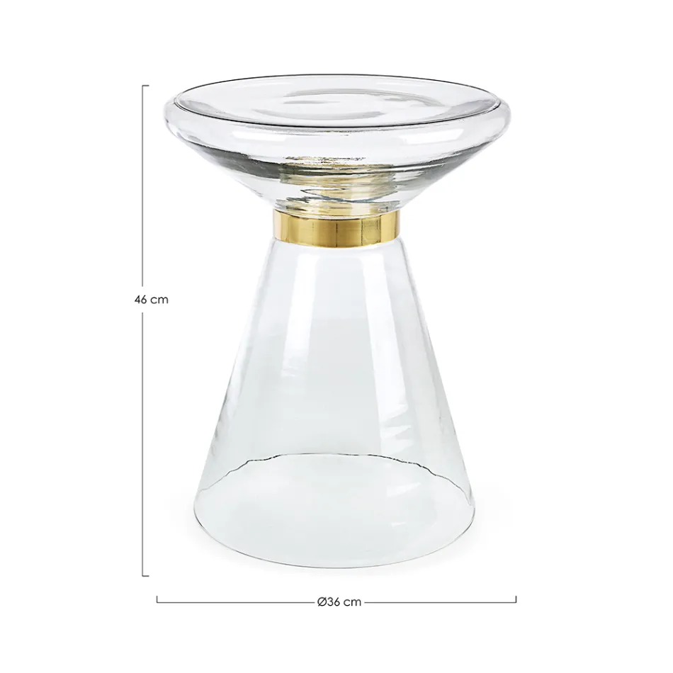 Mesa de centro en vidrio y decoración en acero bañado en latón - Gabrio Viadurini