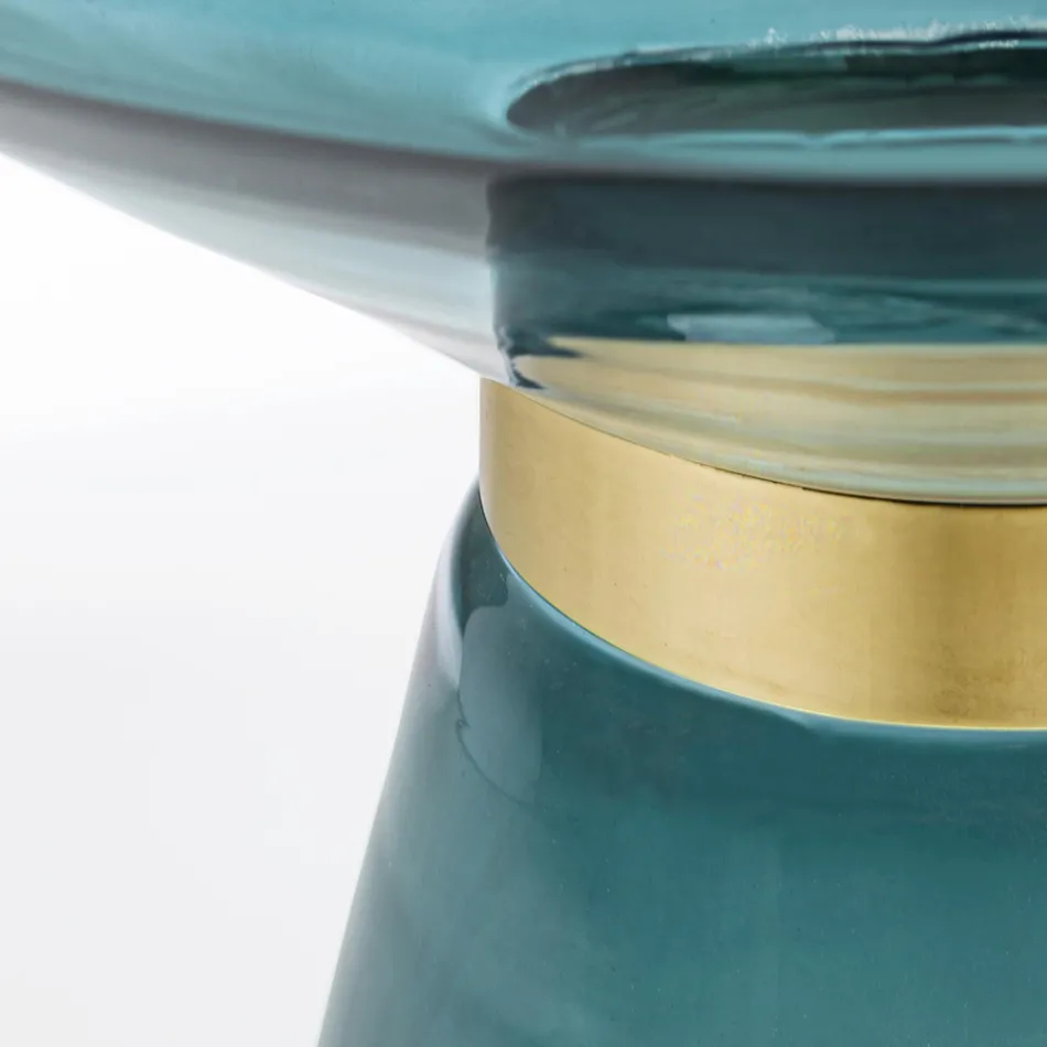 Mesa de centro en vidrio y decoración en acero bañado en latón - Gabrio Viadurini