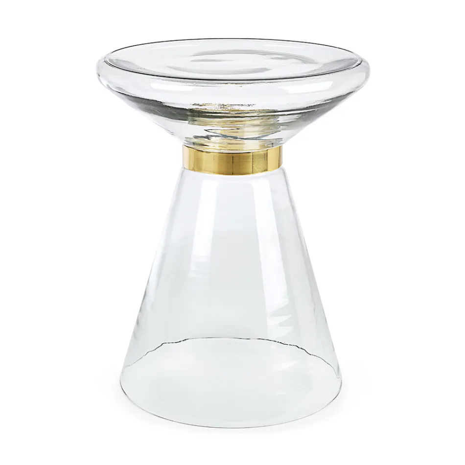 Mesa de centro en vidrio y decoración en acero bañado en latón - Gabrio Viadurini