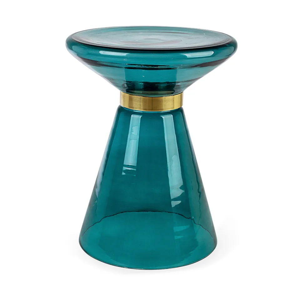 Mesa de centro en vidrio y decoración en acero bañado en latón - Gabrio Viadurini