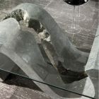 Mesa de centro de vidrio templado con base de piedra fósil - Jordan Viadurini