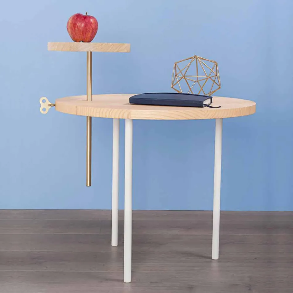 Mesa de centro moderna con tapa redonda de fresno Made in Italy - Velino Viadurini