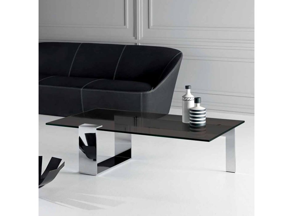 Mesa de centro moderna con tapa de cristal ahumado y base de metal Made in Italy - Scoby Viadurini