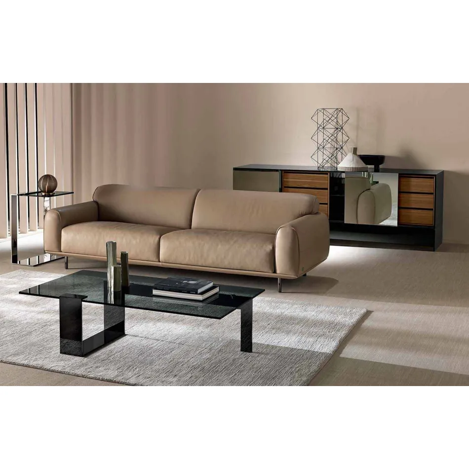 Mesa de centro moderna con tapa de cristal ahumado y base de metal Made in Italy - Scoby Viadurini