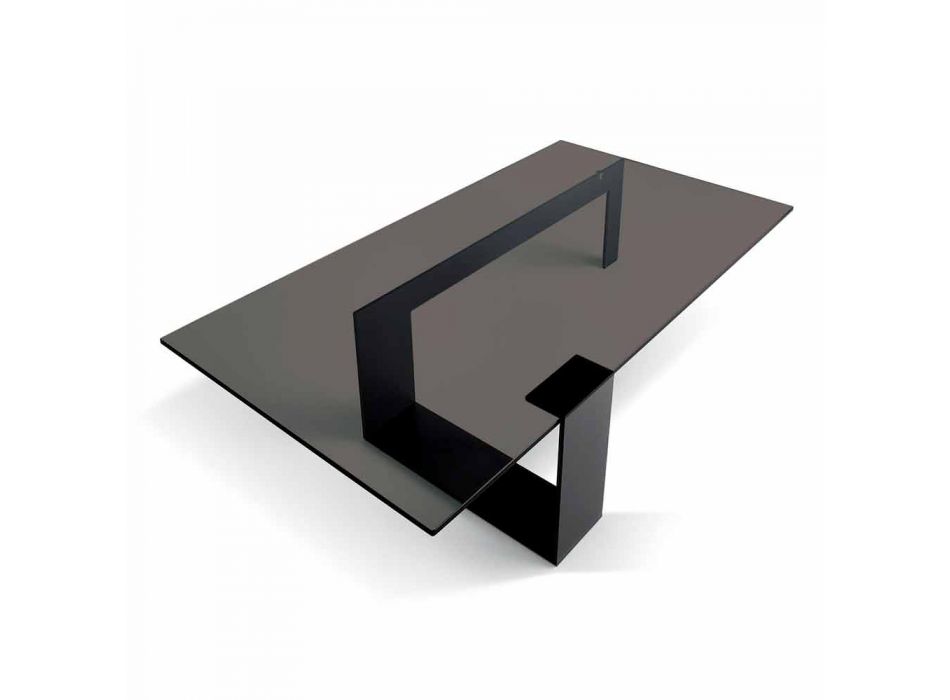 Mesa de centro moderna con tapa de cristal ahumado y base de metal Made in Italy - Scoby Viadurini