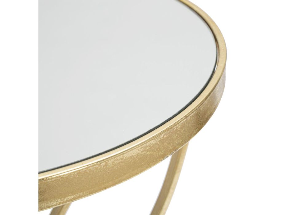 Mesa de centro de hierro dorado con tablero de espejo redondo - Umari Viadurini