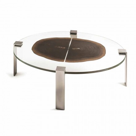 Mesa baja salón oval con vidrio y madera piso Buck 1 Viadurini