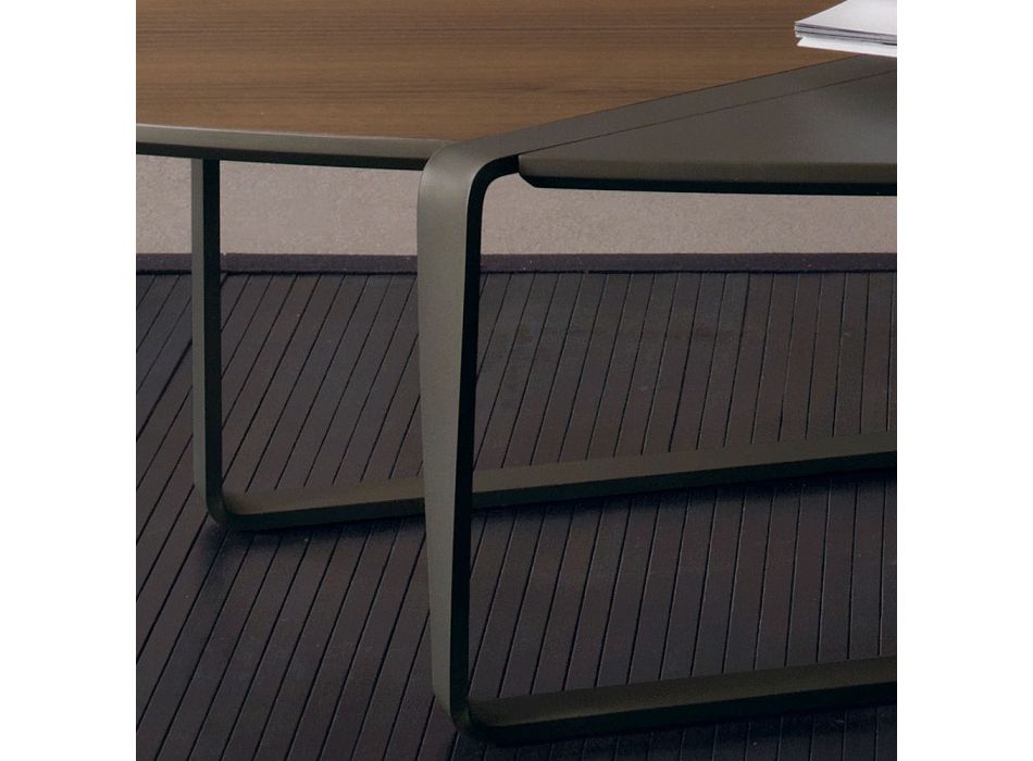Mesa de centro ovalada en metal y tapa de madera bicolor - Comacchio Viadurini