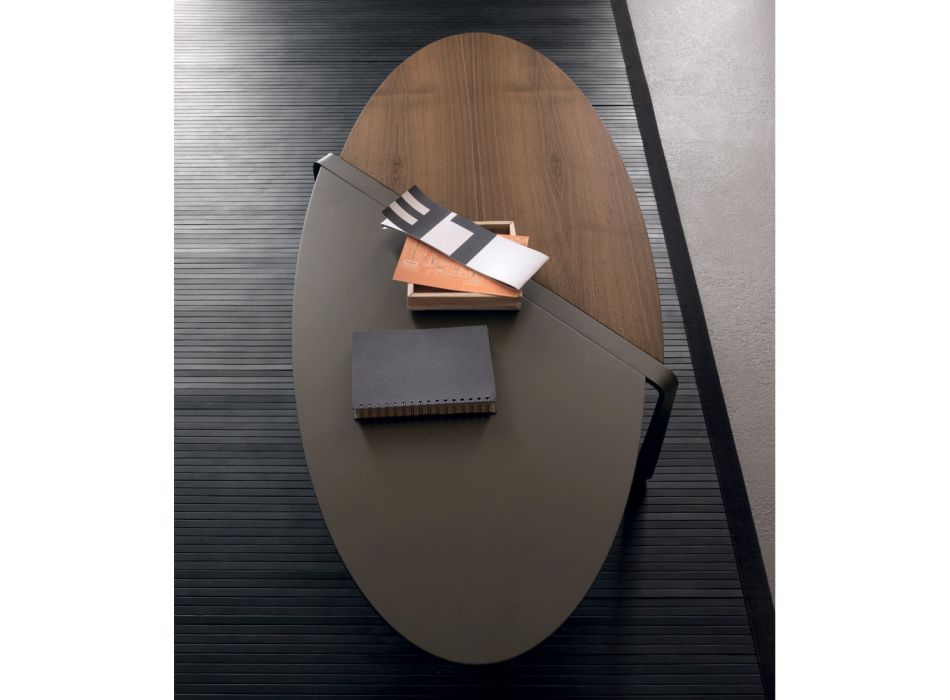 Mesa de centro ovalada en metal y tapa de madera bicolor - Comacchio Viadurini