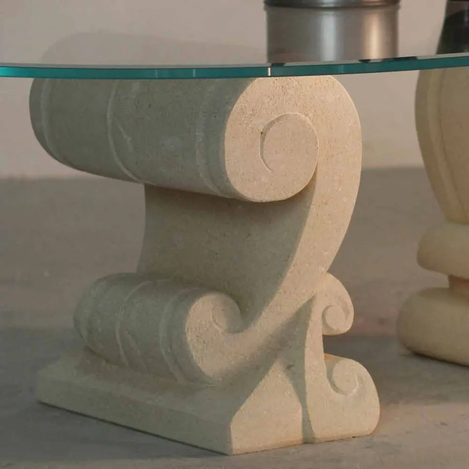 Mesa de centro oval vivir diseño de piedra y cristal Arachne-S Viadurini