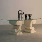 Mesa de centro oval vivir diseño de piedra y cristal Arachne-S Viadurini