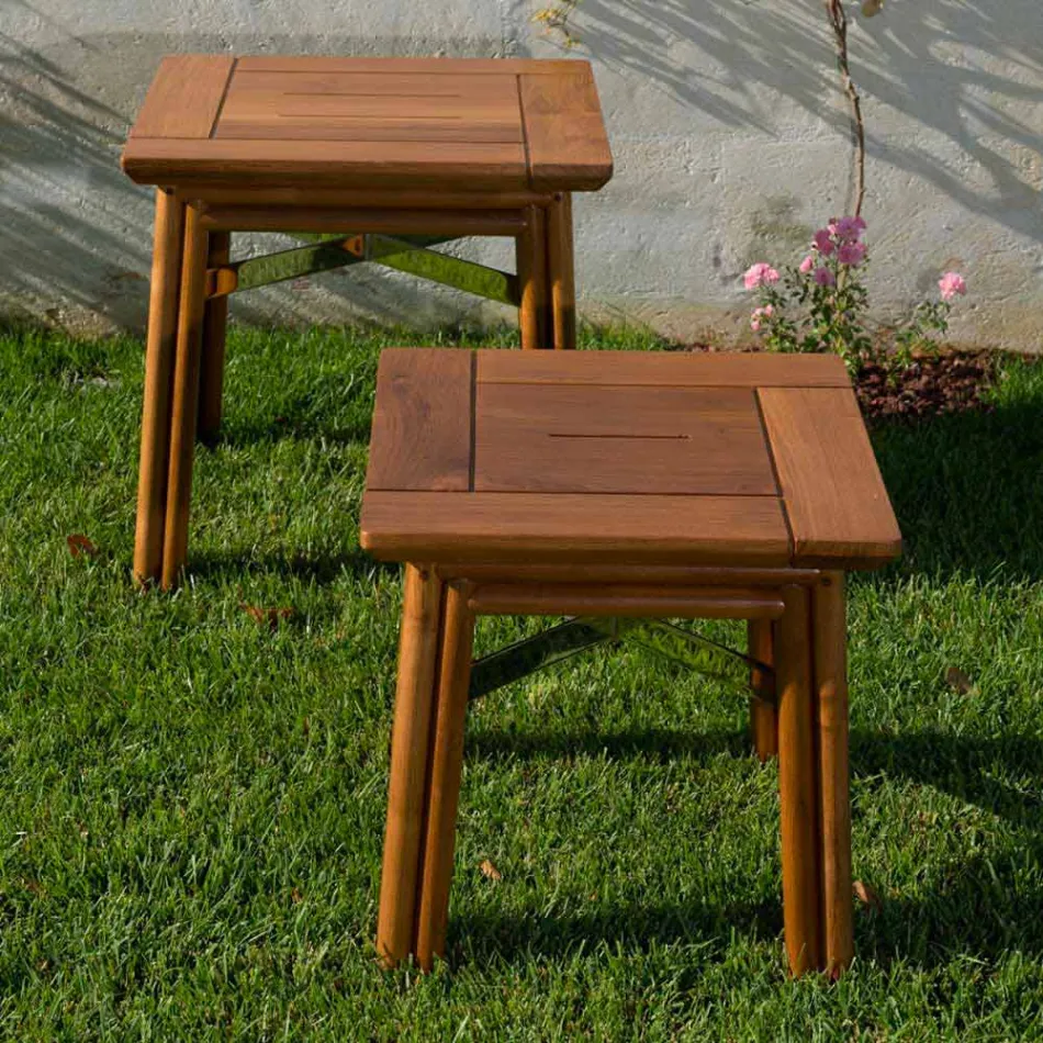 Mesa de centro para exterior en madera natural o negra, 2 tamaños - Suzana Viadurini