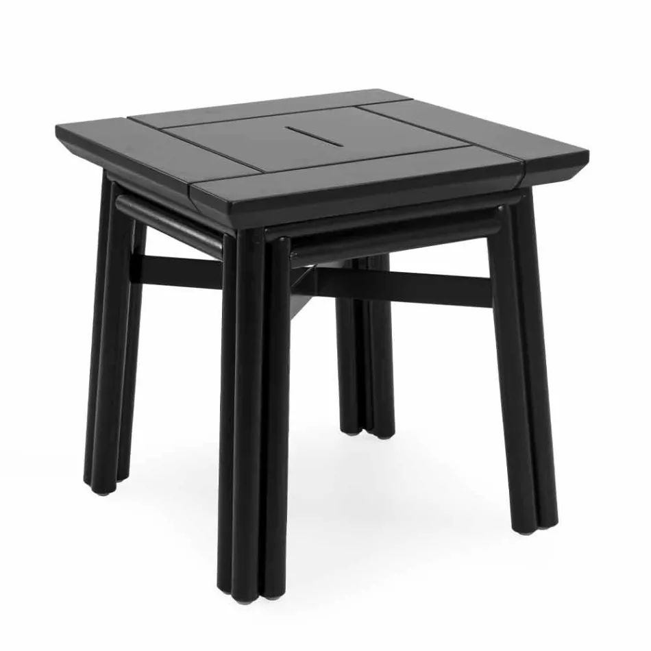 Mesa de centro para exterior en madera natural o negra, 2 tamaños - Suzana Viadurini