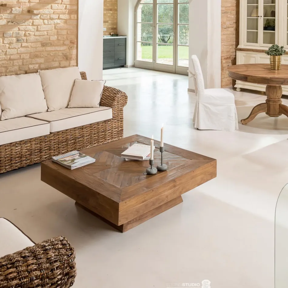 Mesa de Centro Cuadrada en Madera Tropical Reciclada - Slide Viadurini