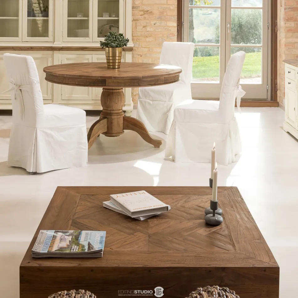 Mesa de Centro Cuadrada en Madera Tropical Reciclada - Slide Viadurini