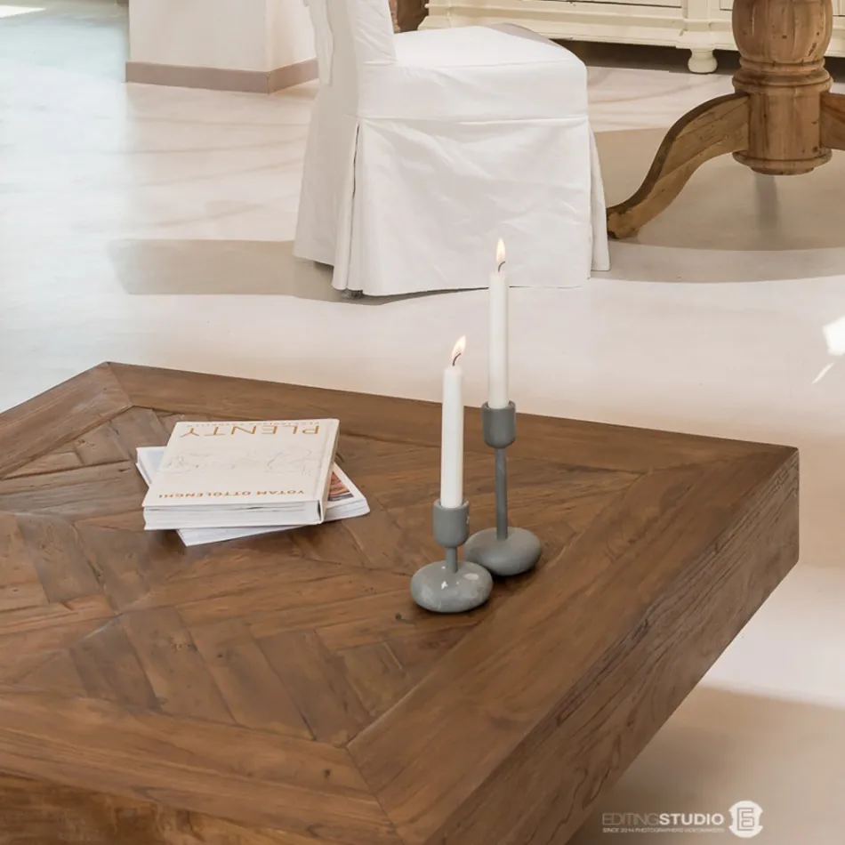 Mesa de Centro Cuadrada en Madera Tropical Reciclada - Slide Viadurini