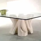 Mesa de centro baja cuadrada en Petra y cristal, de diseño moderno Kos Viadurini