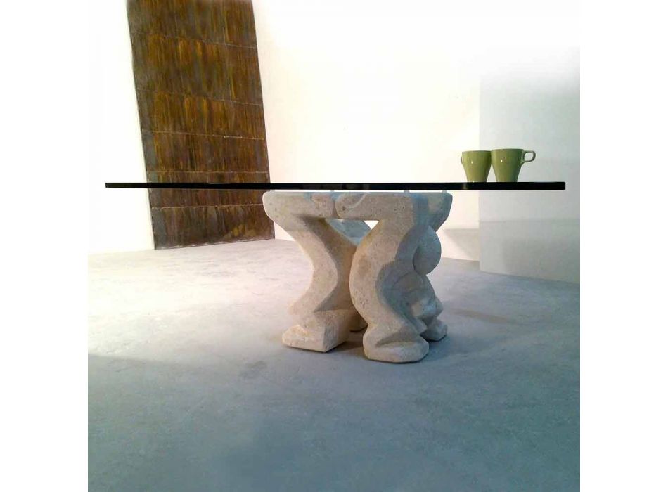 Mesa de centro cuadrada de piedra y vidrio salón de la medusa-S diseño Viadurini