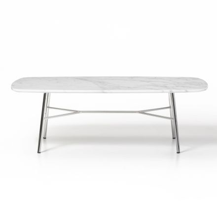 Mesa de Centro Rectangular con Tapa de Mármol Made in Italy - Makino Viadurini