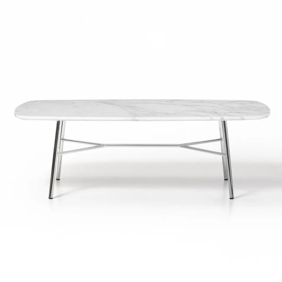 Mesa de Centro Rectangular con Tapa de Mármol Made in Italy - Makino Viadurini