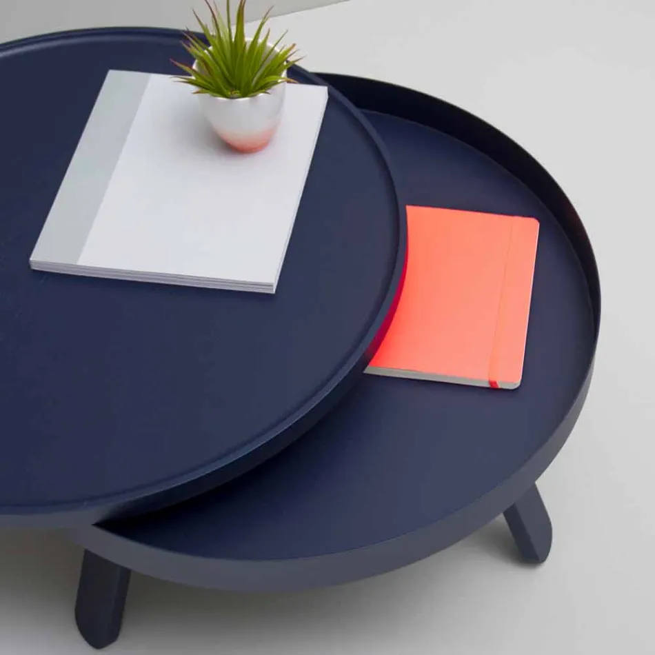 Mesa de centro redonda de diseño en madera maciza y metal - Salerno Viadurini