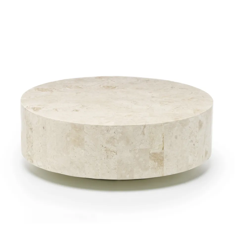 Mesa de centro redonda moderna en piedra fósil - Vermont Viadurini