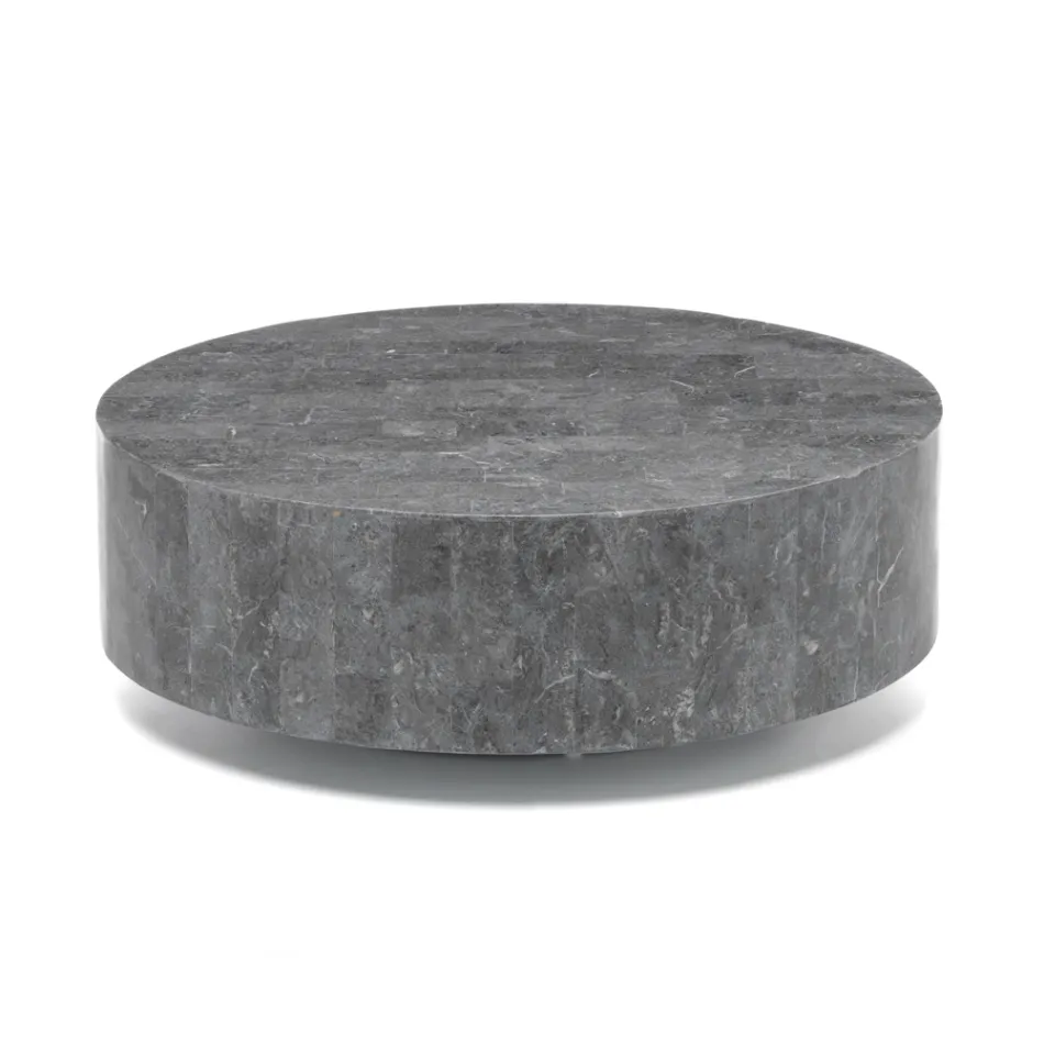 Mesa de centro redonda moderna en piedra fósil - Vermont Viadurini