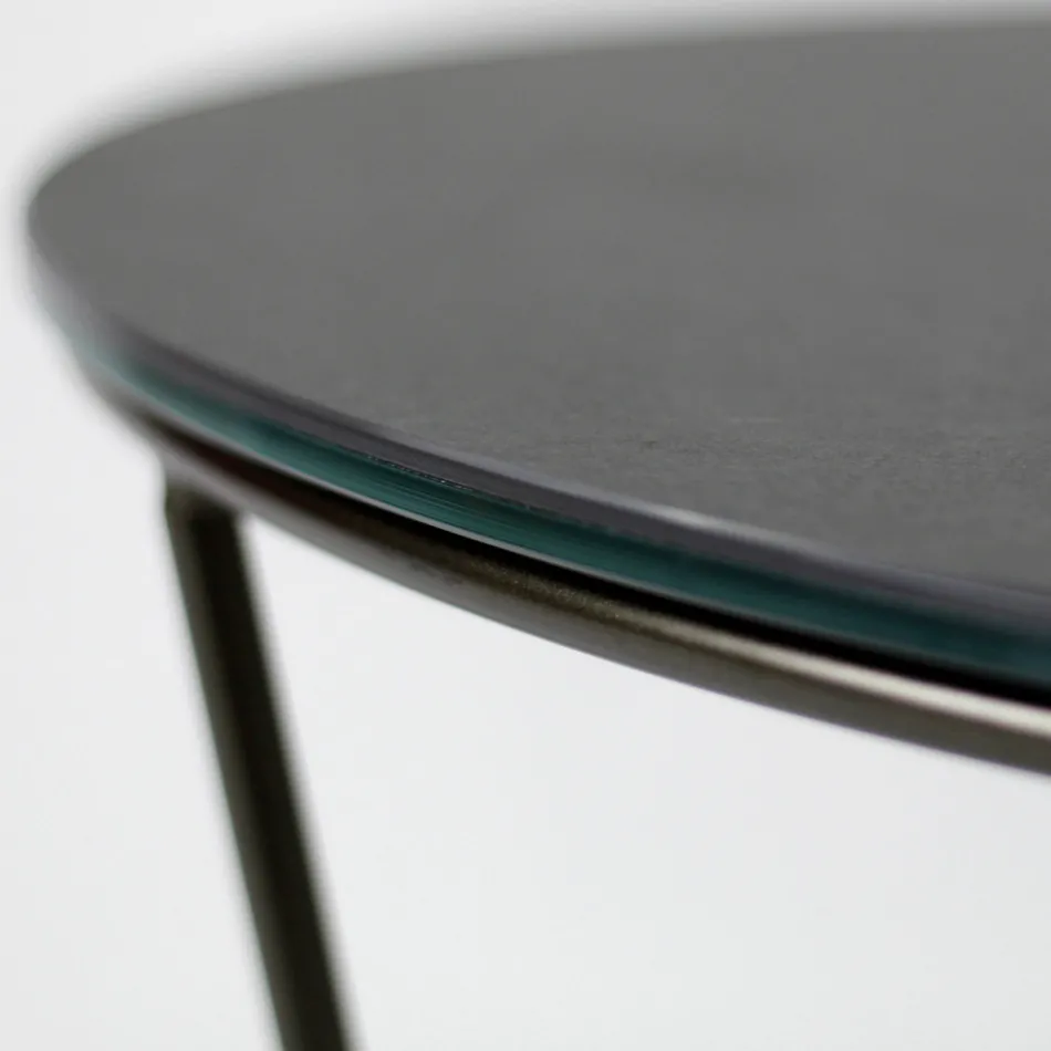 Mesa de centro redonda hecha en gres y acero Made in Italy - Paini Viadurini