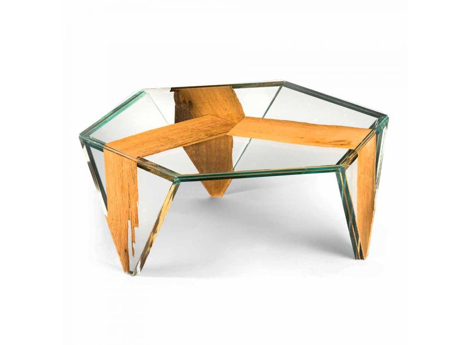 Mesa de centro con forma de vidrio y madera Made in Italy - Mumbai Viadurini