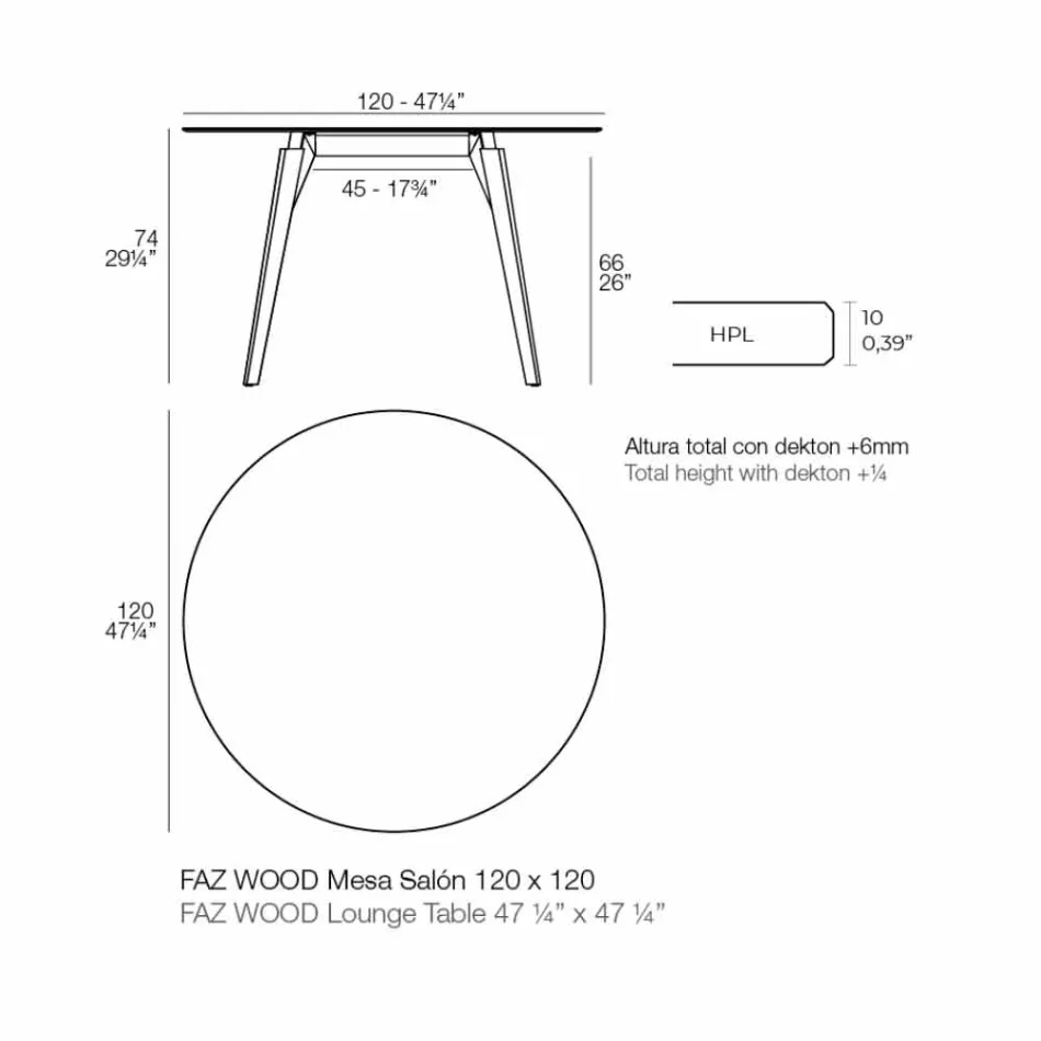 Mesa de centro redonda de madera y tablero de Hpl en 2 tamaños - Faz Wood by Vondom Viadurini