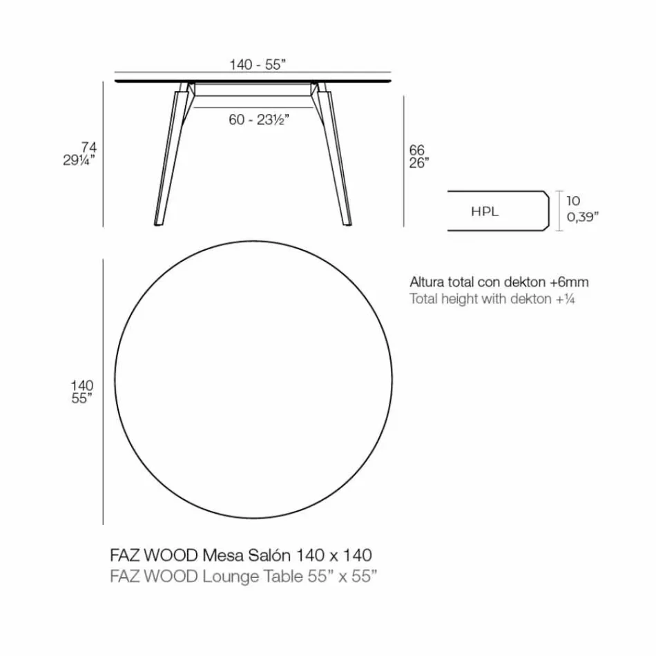 Mesa de centro redonda de madera y tablero de Hpl en 2 tamaños - Faz Wood by Vondom Viadurini