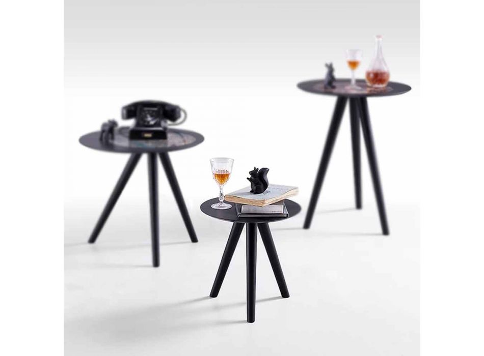 Mesa de centro redonda de madera lacada en negro gris Made in Italy - Stuttgart Viadurini