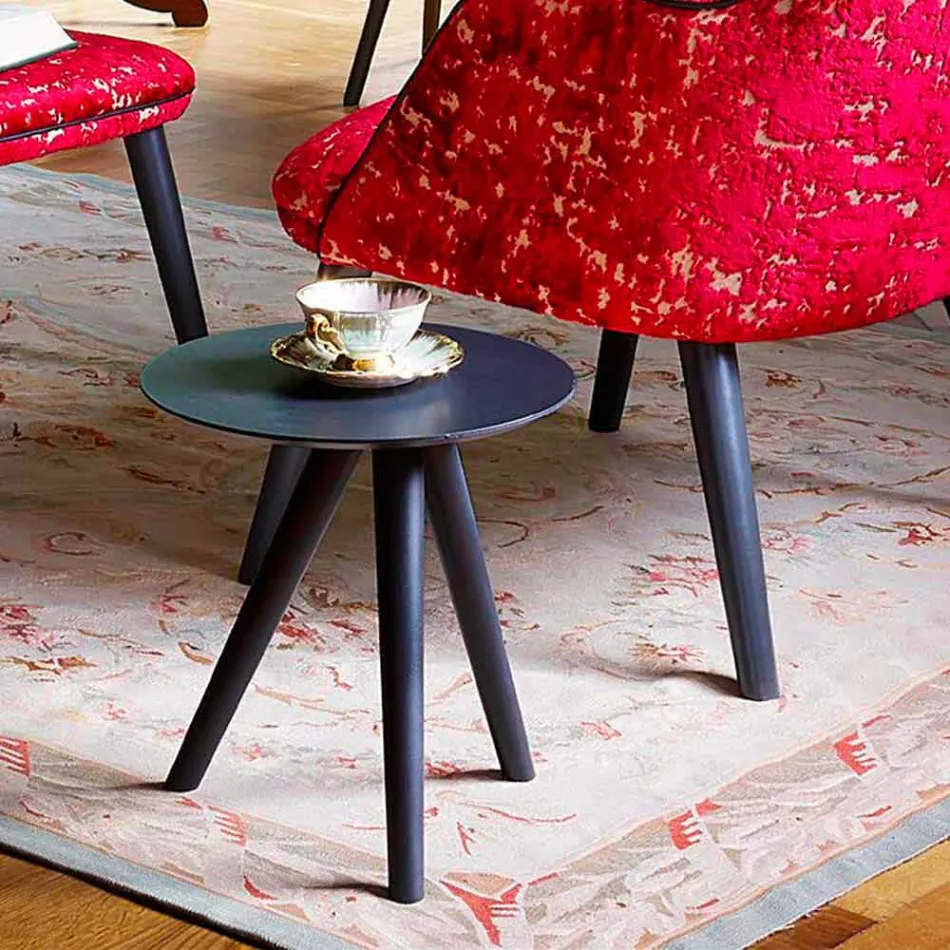 Mesa de centro redonda de madera lacada en negro gris Made in Italy - Stuttgart Viadurini