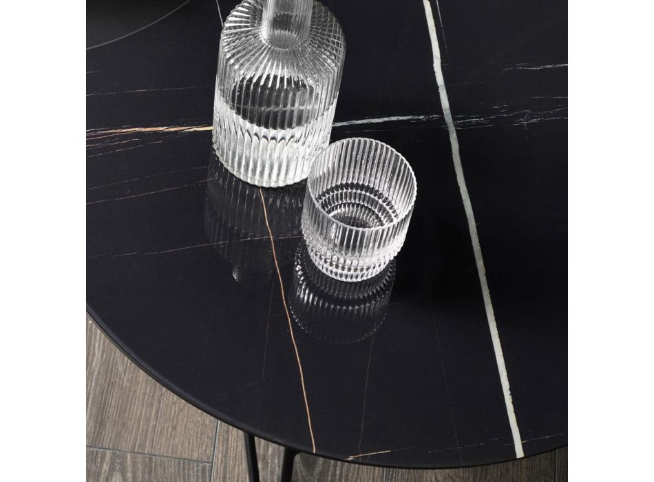 Mesa de centro redonda de metal y tapa de cristal efecto mármol - Magali Viadurini