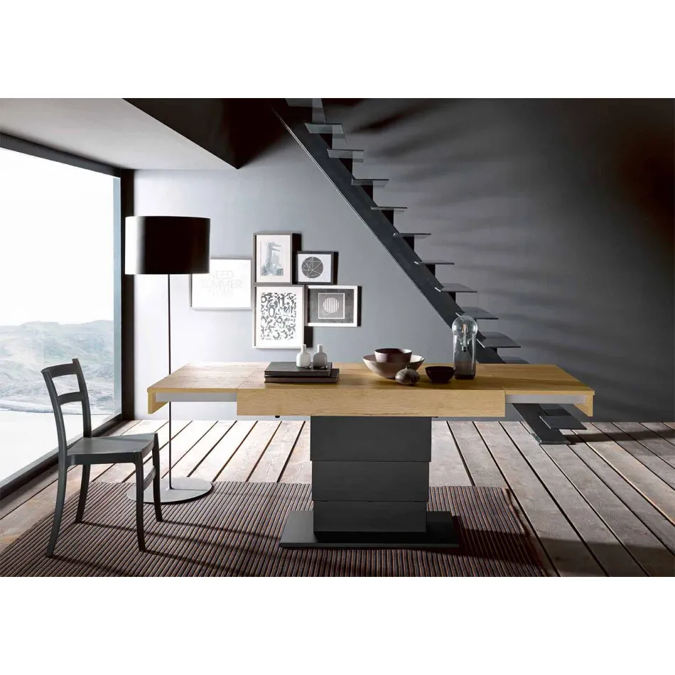 Mesa de centro transformable en madera y acero Made in Italy - Demetro Viadurini
