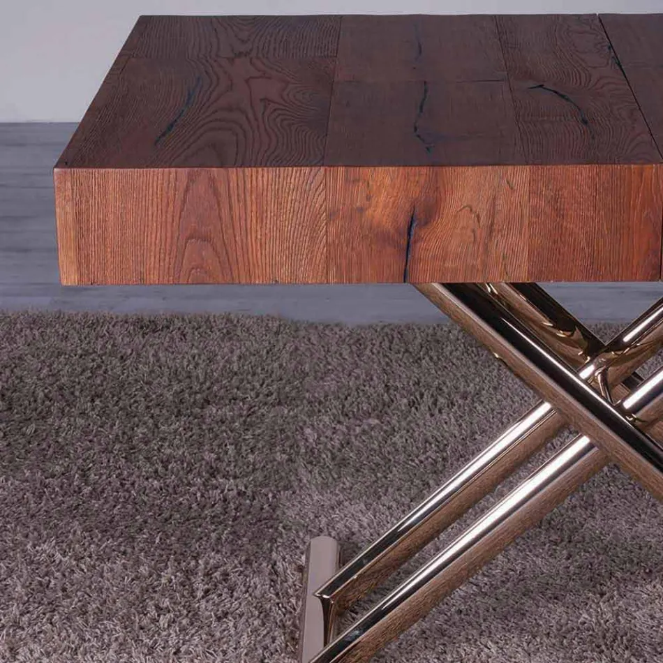 Mesa de centro transformable en madera y metal Made in Italy - Patroclus Viadurini