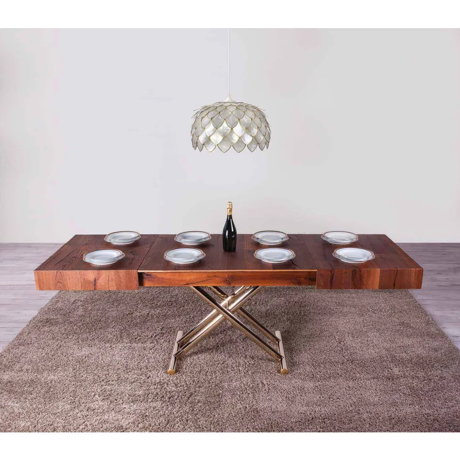Mesa de centro transformable en madera y metal Made in Italy - Patroclus Viadurini