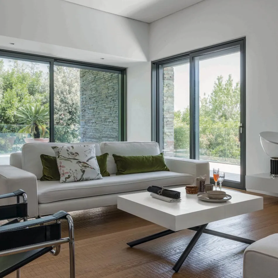 Mesa de centro transformable en madera y metal, Made in Italy - Sanrocco Viadurini