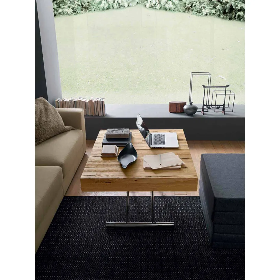 Mesa de centro transformable en madera maciza Made in Italy - Trabucco Viadurini