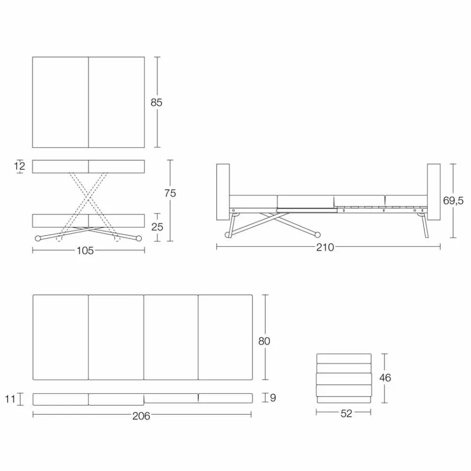 Mesa de centro transformable en madera maciza Made in Italy - Trabucco Viadurini