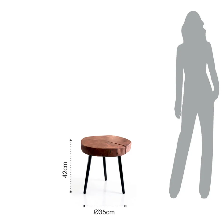 Mesita de salón con patas de metal y tapa de madera maciza - Cerdeña Viadurini