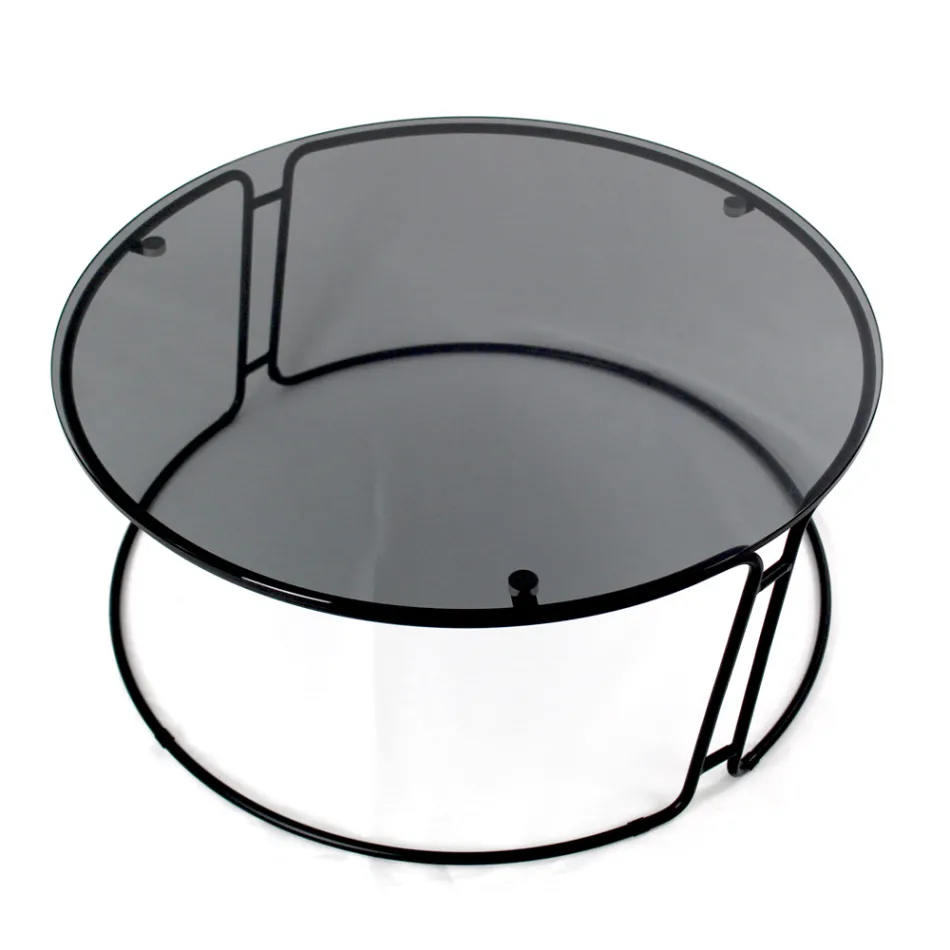 Mesa de centro con tapa de vidrio y base redonda Made in Italy - Tullia Viadurini