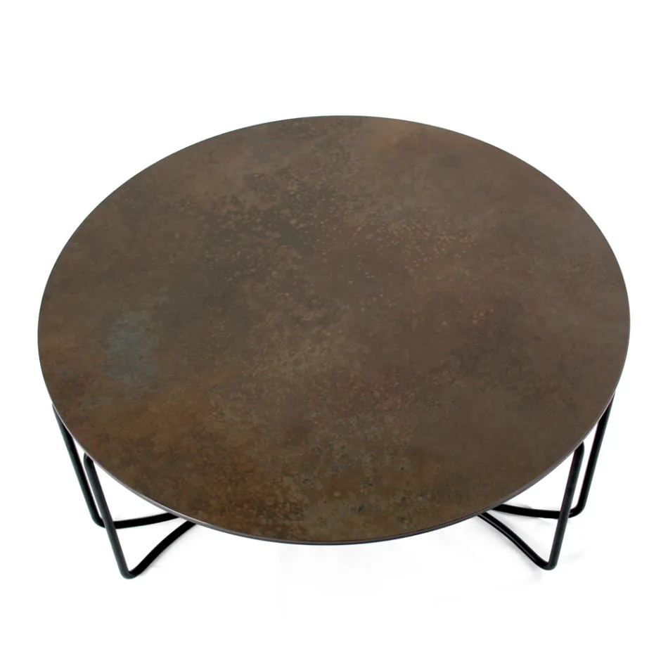 Mesa de centro redonda con 3 bases de media luna Made in Italy - Arepa Viadurini