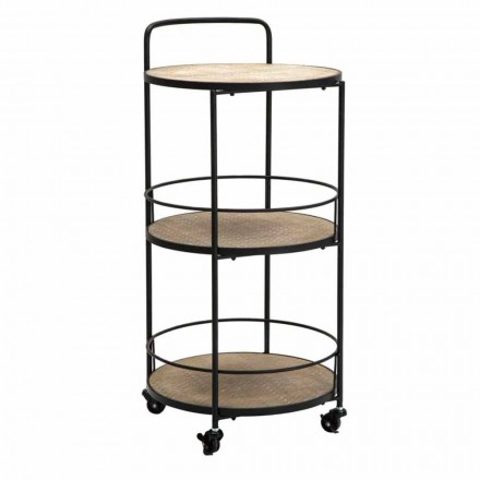 Mesa de centro de diseño moderno en hierro y MDF con ruedas y 3 estantes - Lennox Viadurini